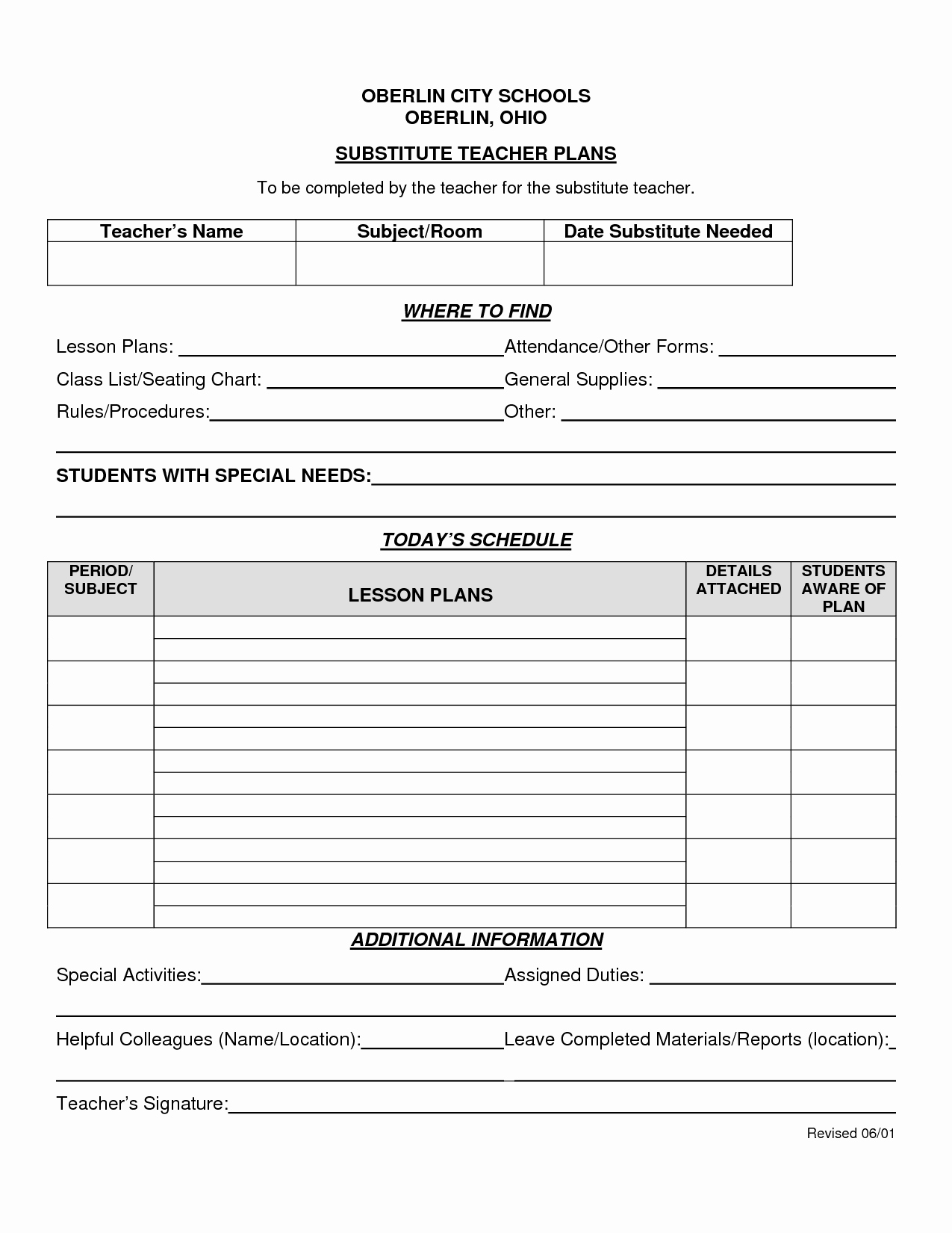 Substitute Lesson Plan Template Unique 14 Best Of Substitute Teacher Worksheets for