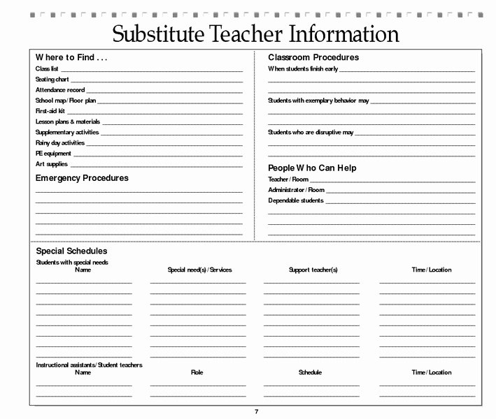Substitute Teacher Plan Template Unique Substitute Teacher Information Printables &amp; Template for