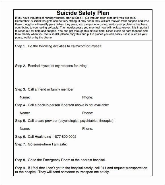 Suicide Safety Plan Template Best Of Safety Plan Template 7 Documents In Pdf