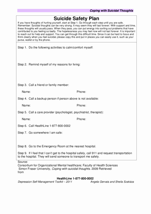 Suicide Safety Plan Template Fresh Suicide Safety Plan Printable Pdf