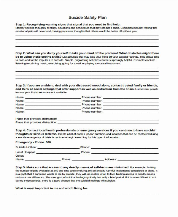 Suicide Safety Plan Template New 42 Plan Samples
