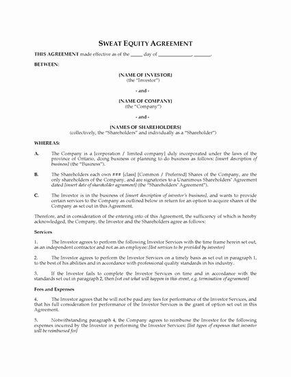 Sweat Equity Agreement Pdf Best Of Sweat Equity Partnership Agreement Template Agreement
