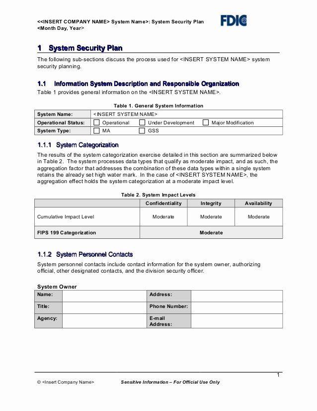 System Security Plan Template Awesome It Security Plan Template