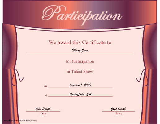 Talent Show Participation Certificate New A Printable Certificate to Be Given to Participants In A