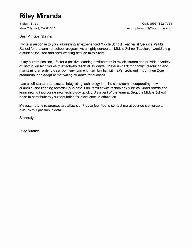 Teacher Cover Letter format Awesome Leading Professional Summer Teacher Cover Letter Examples
