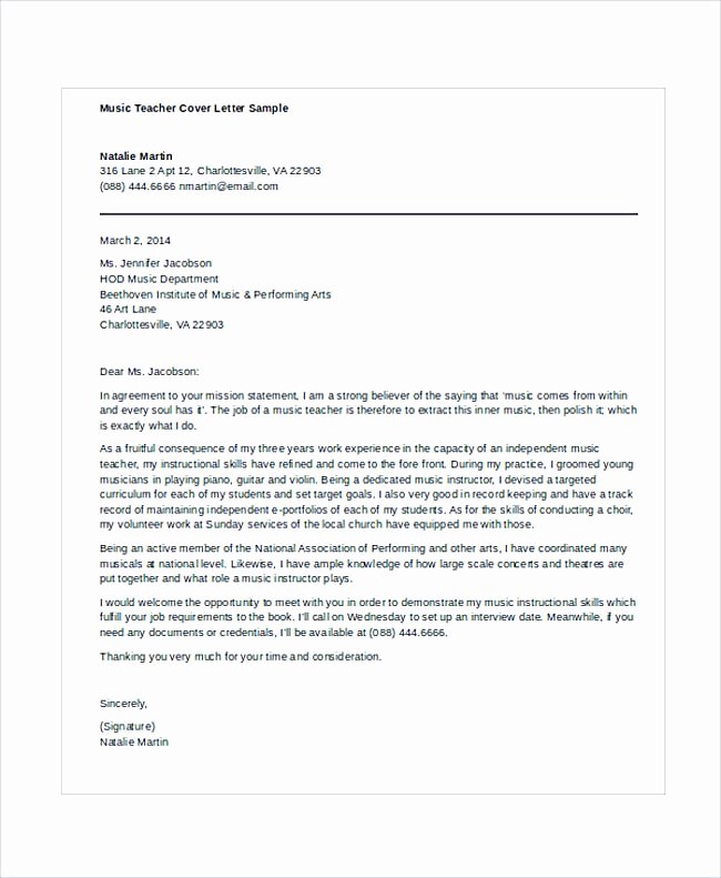 Teacher Cover Letter format Fresh Teaching Cover Letter Examples for Successful Job Application