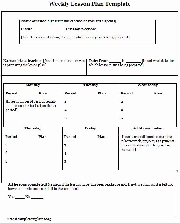 Teacher Lesson Plan Template Awesome Weekly Lesson Plan Template