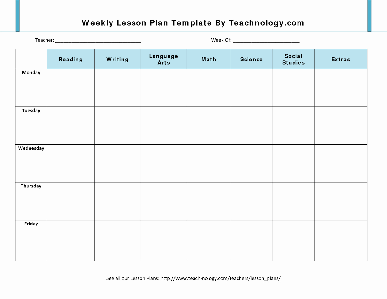 Teacher Lesson Plan Template Beautiful 7 Weekly Lesson Plan Template