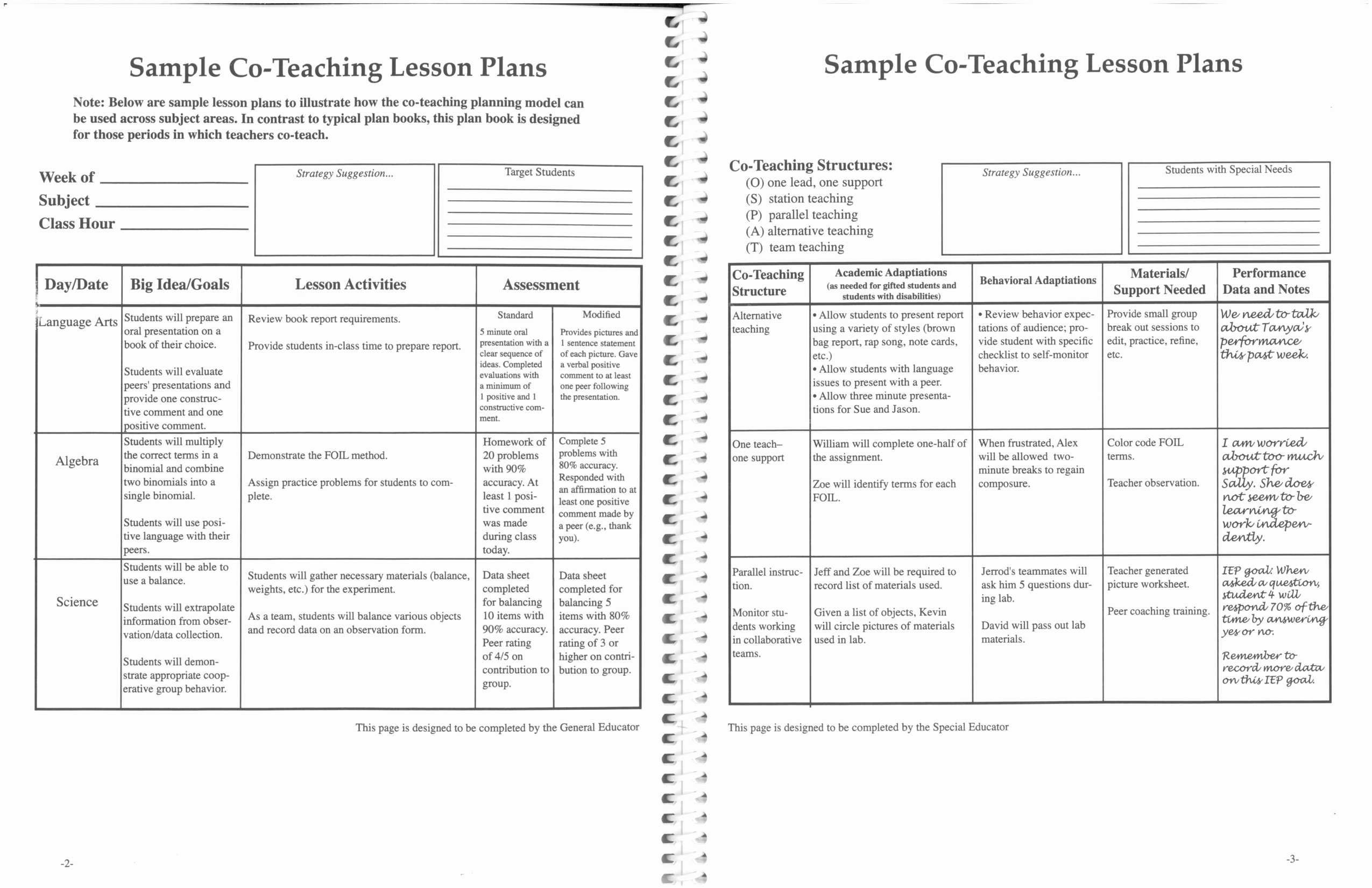 Teacher Lesson Plan Template Beautiful Printable Co Teaching Lesson Plans 2 with Teaching Lesson