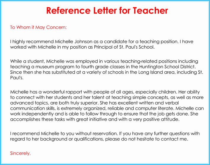 Teacher Letter Of Recommendation Sample Elegant Teacher Re Mendation Letter 20 Samples Fromats