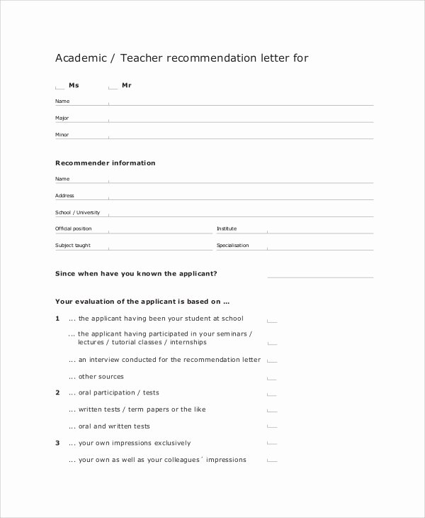 Teacher Letter Of Recommendation Samples Unique Re Mendation for Admission