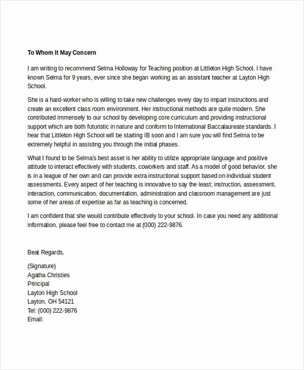 Teacher Letter Of Recommendation Template Inspirational 7 Teacher Reference Letters Free Samples Examples