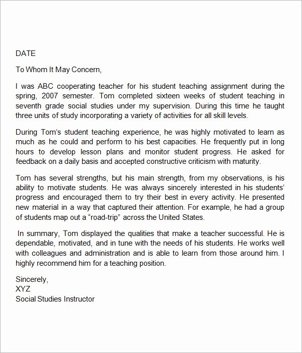 Teacher Letter Of Recommendation Template New 19 Letter Of Re Mendation for Teacher Samples Pdf Doc