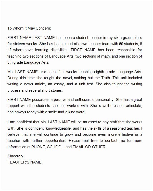Teacher Recommendation Letter Sample Awesome 19 Letter Of Re Mendation for Teacher Samples Pdf Doc