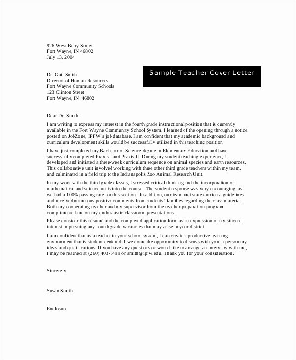 Teaching Cover Letter format Best Of Teacher Cover Letter Example 9 Free Word Pdf Documents