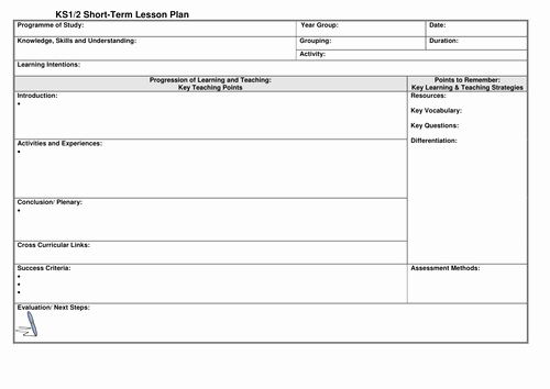 Teaching Lesson Plan Template Awesome Ks1 2 Lesson Plan Template by Noaddedsugar Teaching