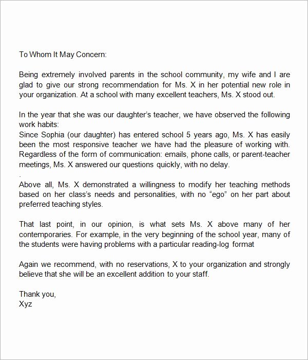 Teaching Letter Of Recommendation Template Elegant Sample Letter Of Re Mendation for Teacher 18