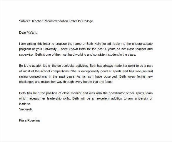 Teaching Letter Of Recommendation Template Inspirational 18 College Re Mendation Letters Pdf Word