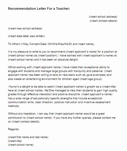 Teaching Letter Of Recommendation Template Inspirational Letter Re Mendation to A Teacher