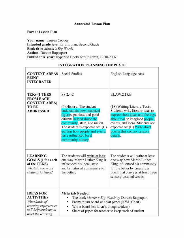 Teks Lesson Plan Template Best Of Annotated Lesson Plan