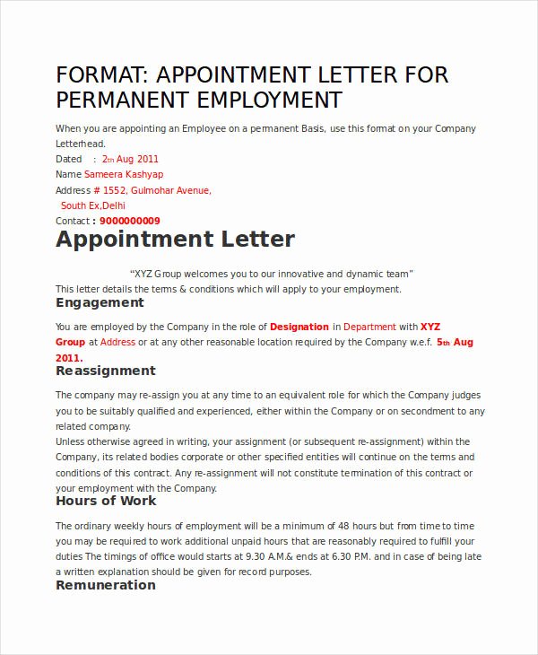 Temp to Perm Offer Letter Beautiful 60 Appointment Letter Examples &amp; Samples Pdf Doc