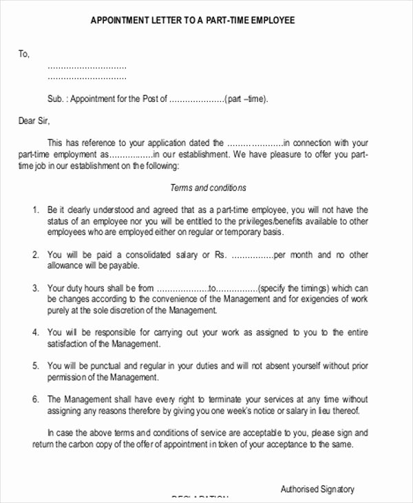 Temp to Perm Offer Letter New Temp to Perm Offer Letter Template 9 Employee Appointment