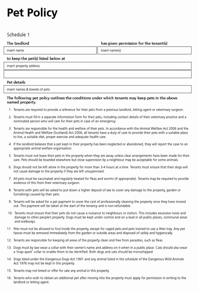 Tenant Buyout Agreement Beautiful Pet Clause Policy form for Tenancy Agreements