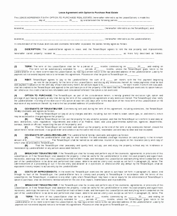 Tenant Buyout Agreement Example Awesome Lease Option Template