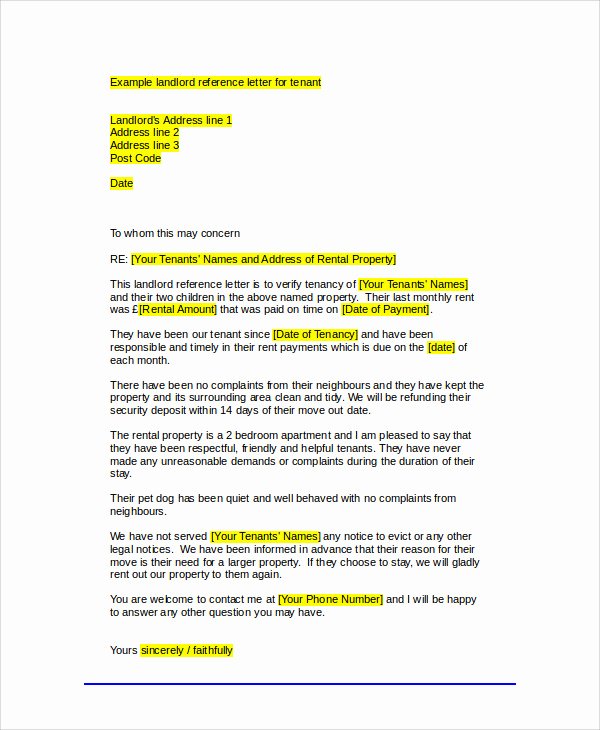 Tenant Letter Of Recommendation Luxury Sample Tenant Re Mendation Letter 7 Examples In Word Pdf