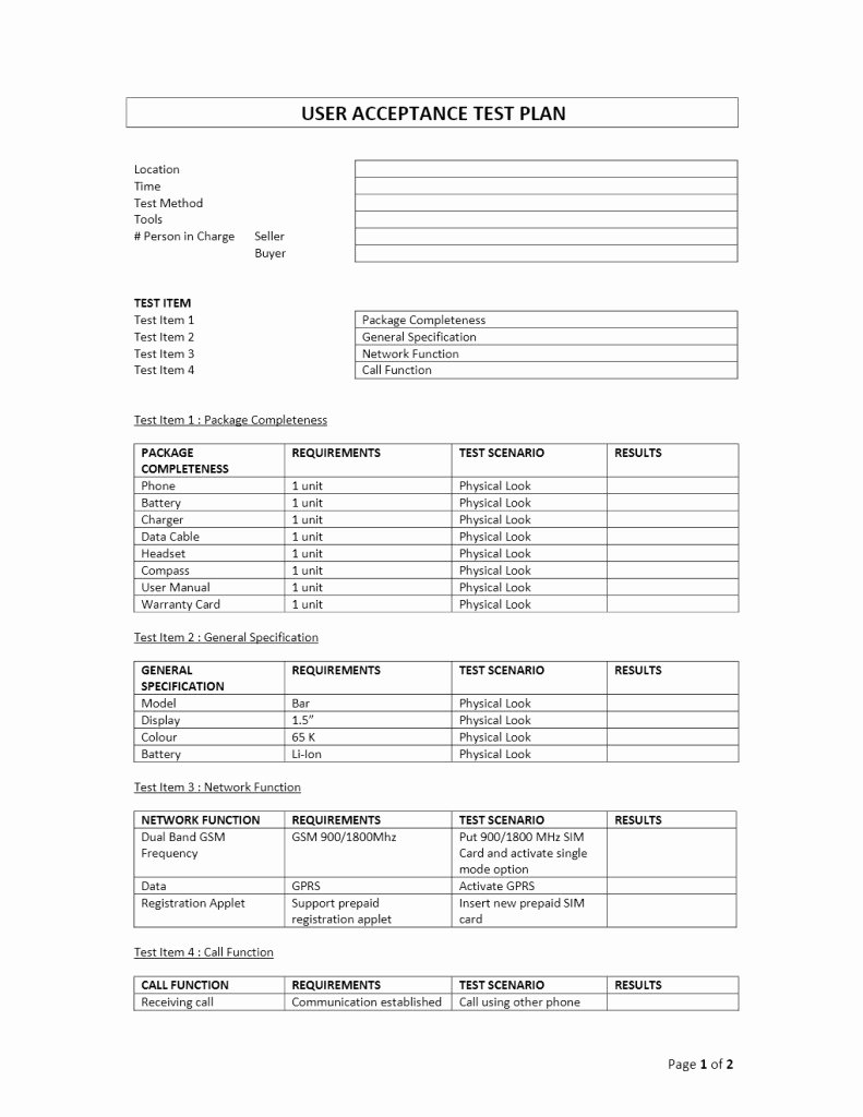 Test Plan Document Template Unique User Acceptance Test Plan Sheet