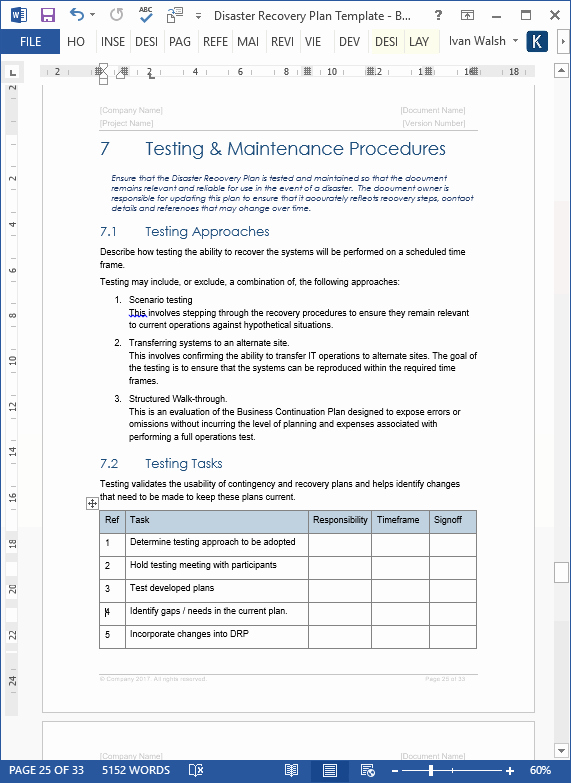 Test Plan Template Word Beautiful Disaster Recovery Plan Template Ms Word Excel