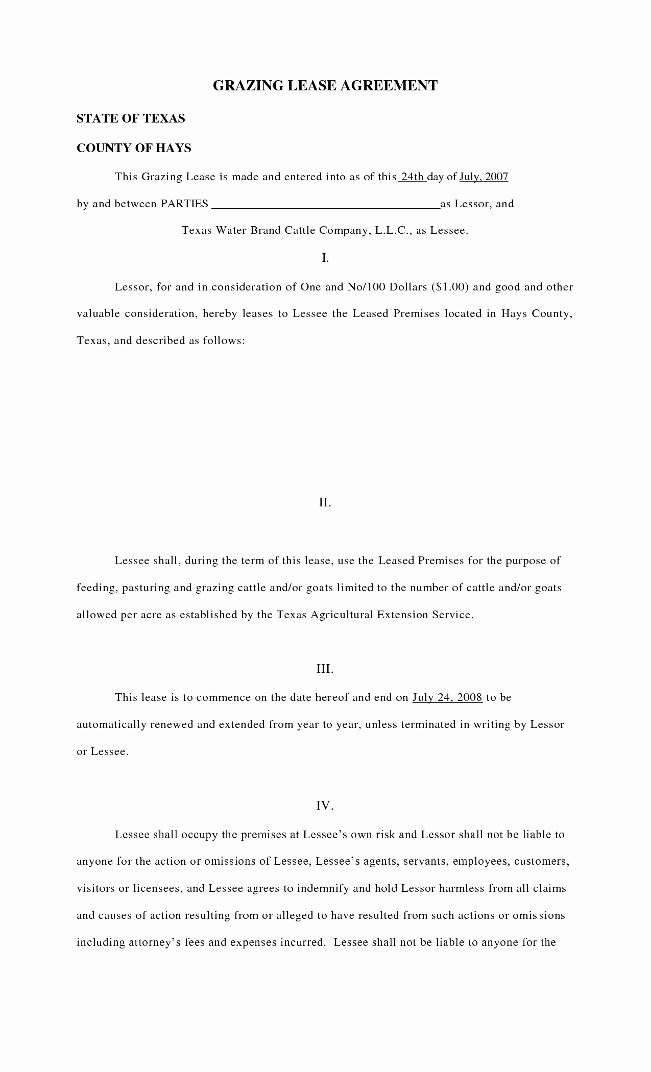 Texas Grazing Lease Agreement Template Lovely 9 Best Of Cattle Lease Agreement form Free Lease