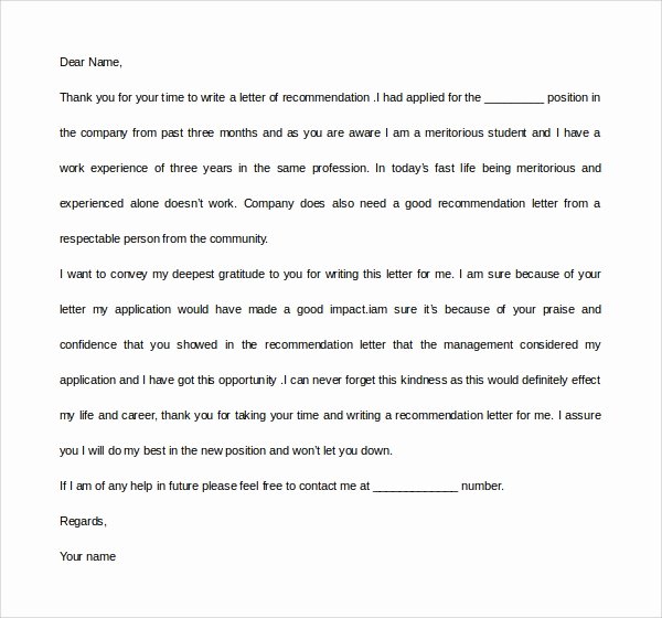 Thank You Recommendation Letter Awesome Sample Thank You Letter for Re Mendation 9 Download