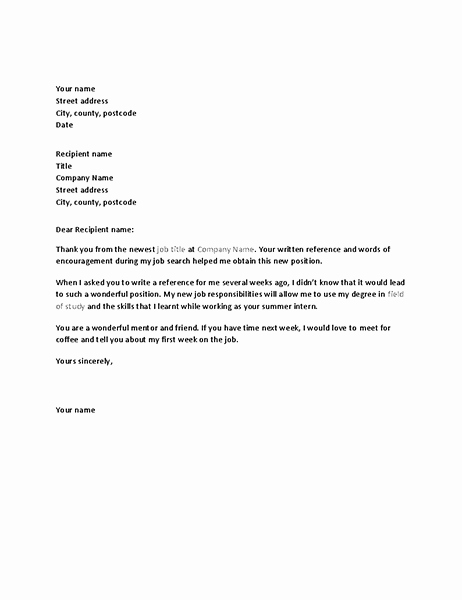 Thanks for Recommendation Letter New Thank You Letter for Successful Job Reference From former