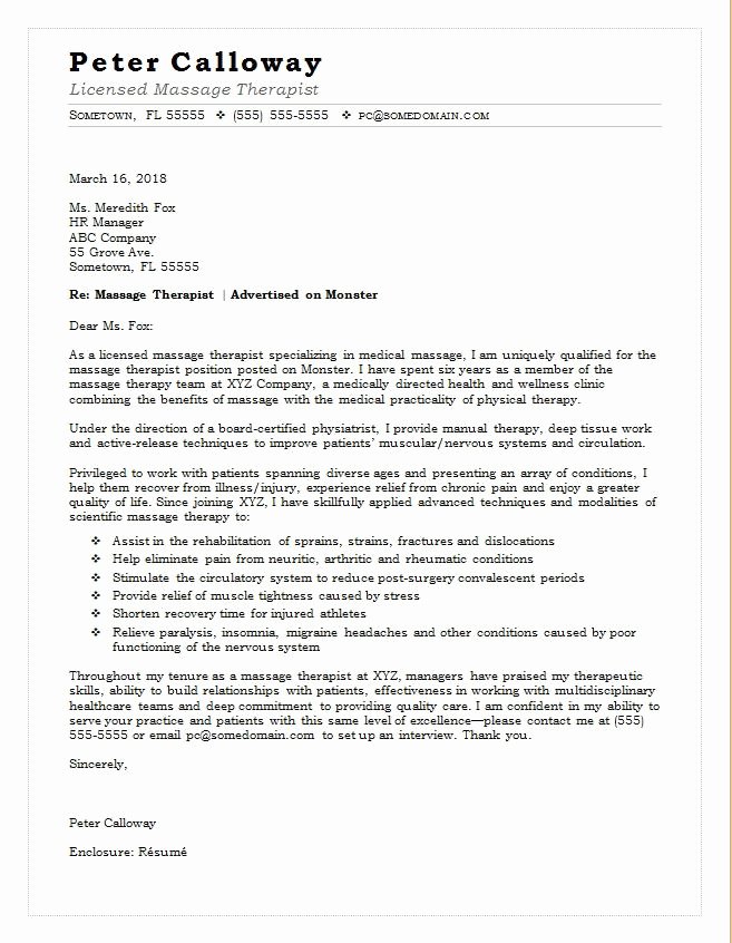 Therapist Marketing Letter Template Best Of Massage therapist Cover Letter Sample