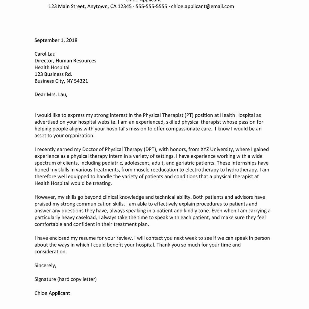 Therapist Marketing Letter Template Best Of Sample Physical therapist Resume and Cover Letter
