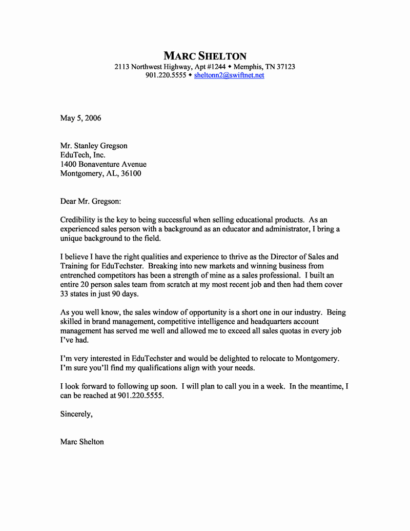 Therapist Marketing Letter Template Luxury Director Of Sales and Training Cover Letter