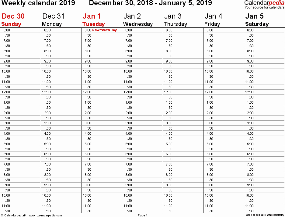 Time Management Plan Template Inspirational Weekly Calendar 2019 for Excel 12 Free Printable Templates