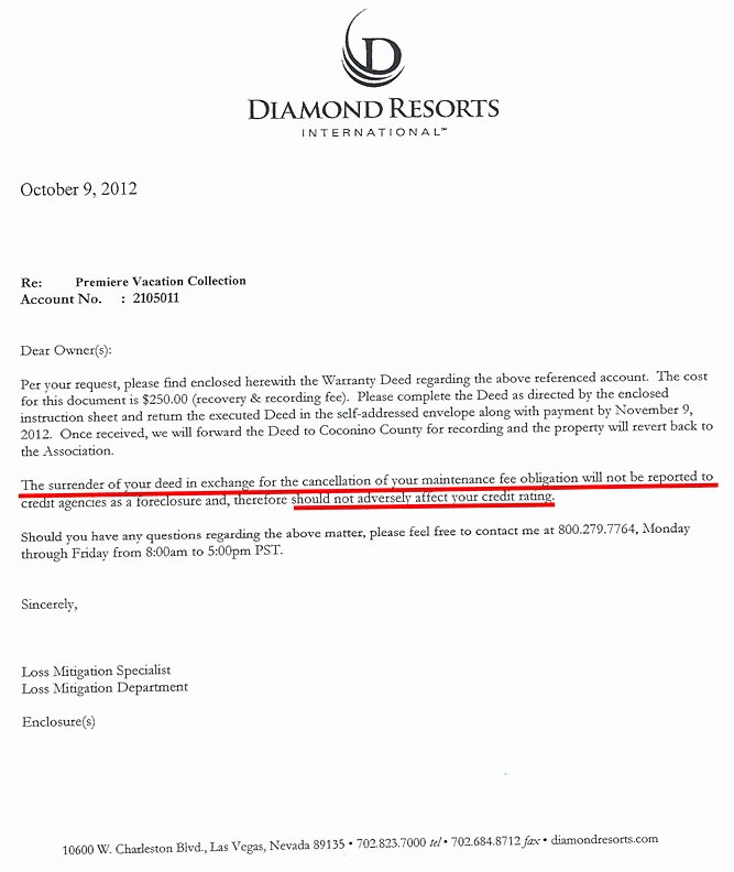 Timeshare Cancellation Letter Template Elegant Diamond Resorts Timeshare Cancellation