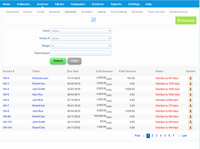 features track invoices and payments