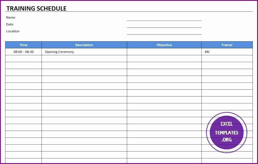 Training Plan Template Excel Lovely Training Schedule Template Excel Templates Excel
