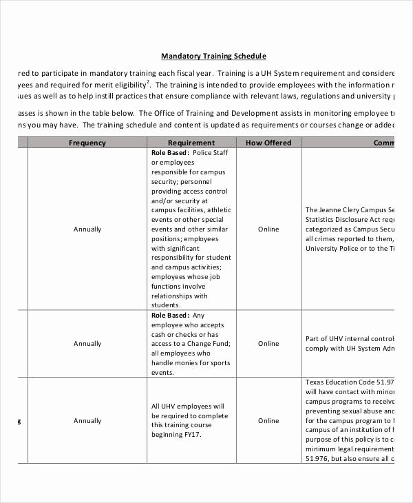 Training Plan Template Word New Employee Training Schedule Template 15 Free Word Pdf