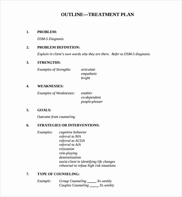 Treatment Plan Template for Counseling Beautiful 8 Treatment Plan Templates