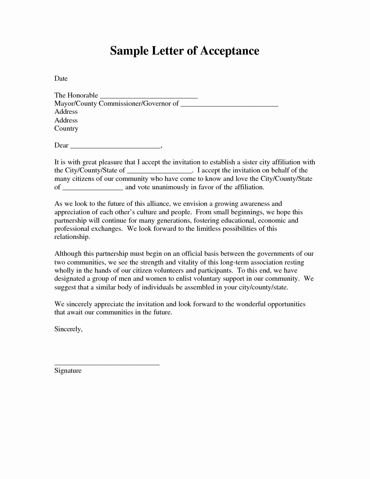 Types Of Letter format Fresh Tender Acceptance Letter Acceptance Period Depends On