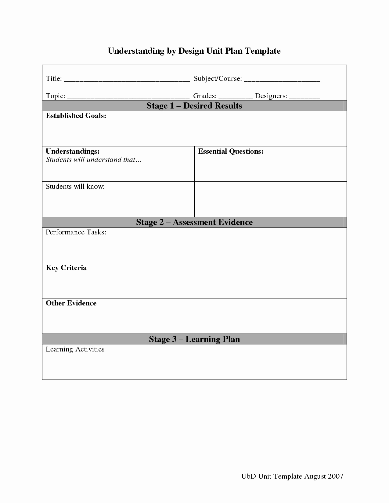 Ubd Lesson Plan Template Awesome Unit Plan Template