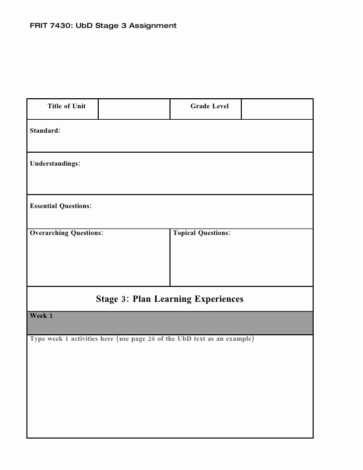 Ubd Unit Plan Template New Ubd Stage 3 Template