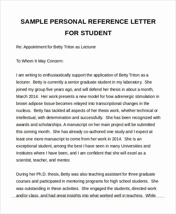 Ucsd Letter Of Recommendation Awesome Printable Personal Reference Letter 15 Free Word Pdf