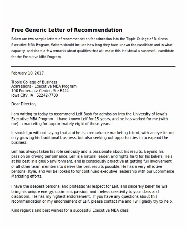 Ucsd Letter Of Recommendation New 9 Generic Re Mendation Letter Samples