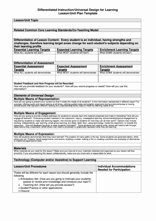 Udl Lesson Plan Template Elegant Differentiated Instruction Universal Design for Learning