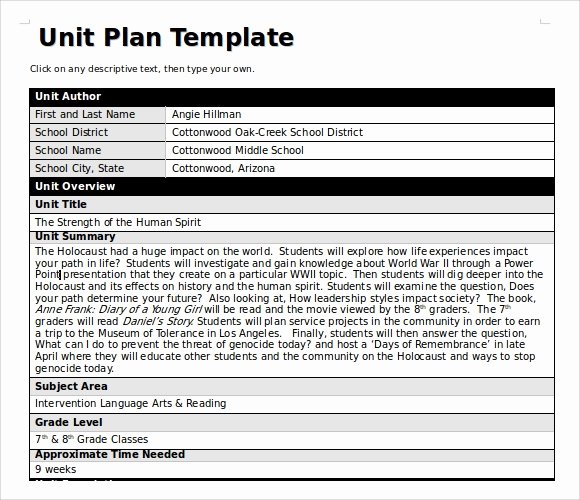 Unit Lesson Plan Template Fresh Sample Unit Lesson Plan Template 8 Free Documents In